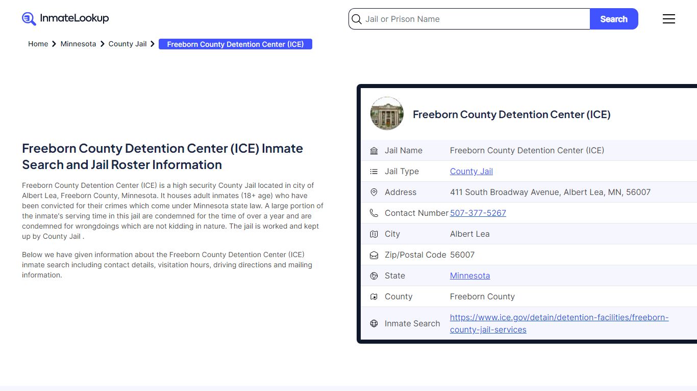 Freeborn County Detention Center (ICE) (MN) Inmate Search and Jail ...